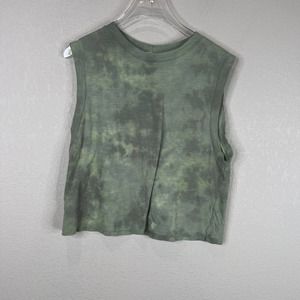 LNA Womens Garçon Tank Top Size Medium Green Tie Dye Sleeveless Crewneck Cropped